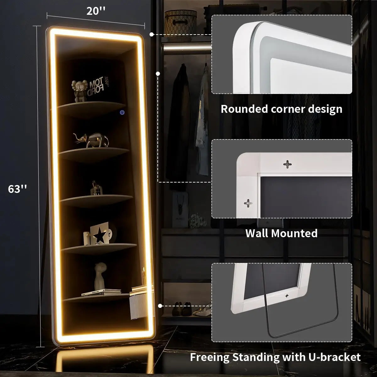 Koonmi LED Full Length Mirror With Lights And Stand