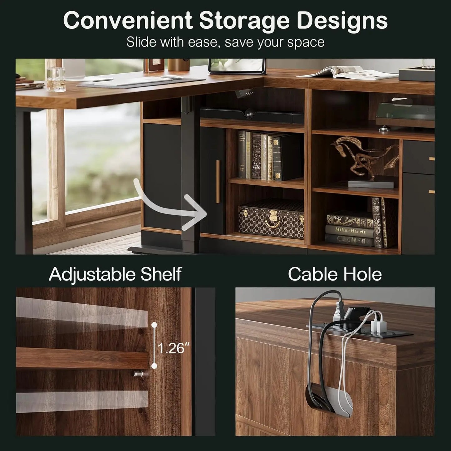 67" L Shaped Standing Desk With Storage/Drawers,File Cabinets, AC/USB, 1.18" Desktop, Height Adjustable Electric Stand Up Desk,