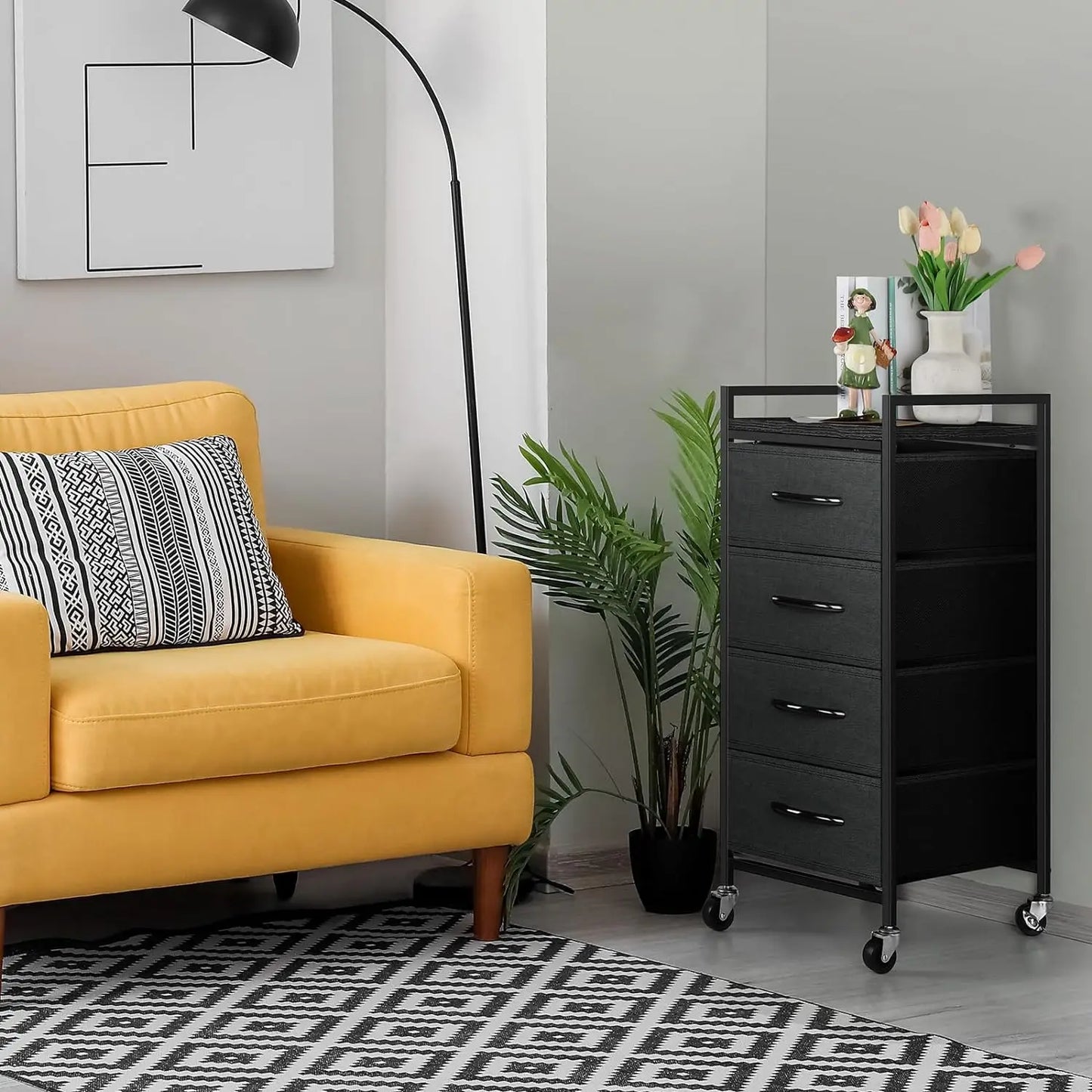 NONECN Vertical Fabric Storage Dresser With 4 Drawers for Bedroom
