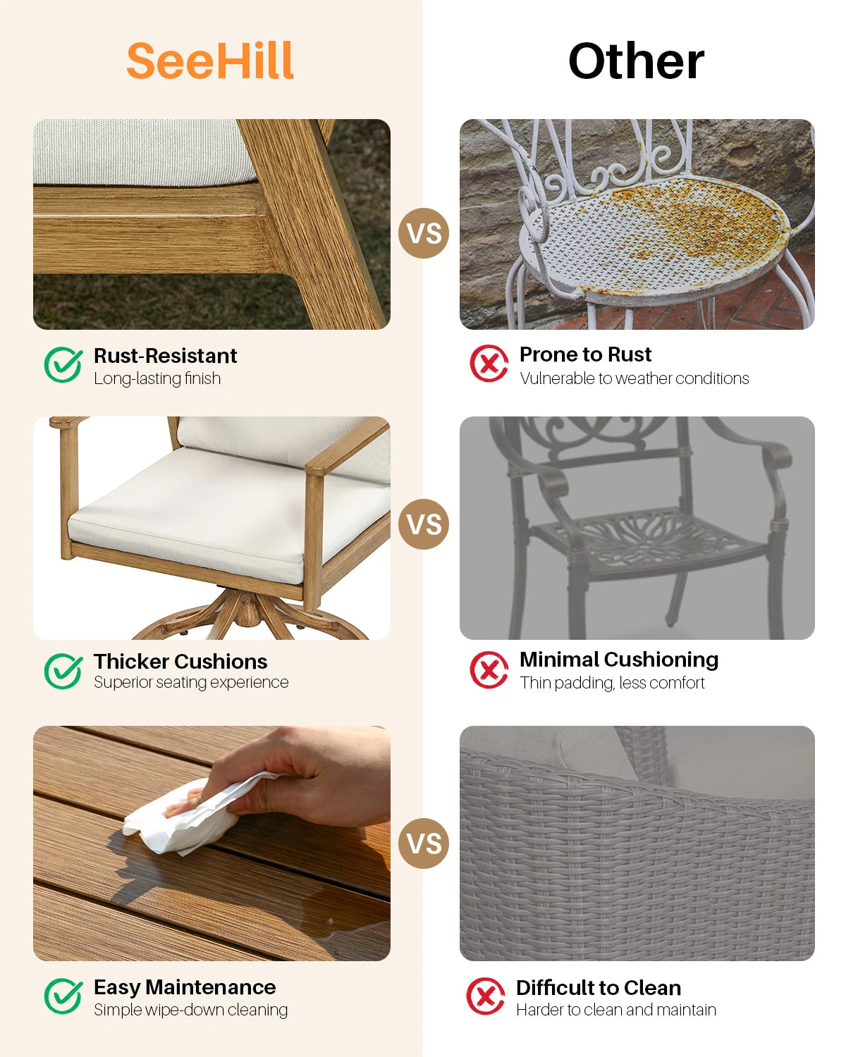 SeeHill Outdoor Aluminum Patio Dining Table Set With Swivel Chairs