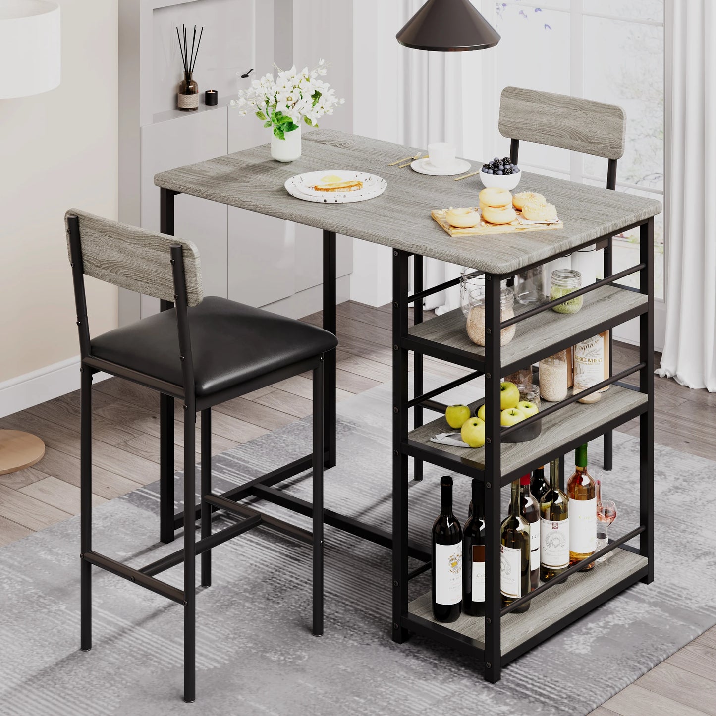 HobbyLane 3 Piece Dining Table Set With 3 Tier Shelves