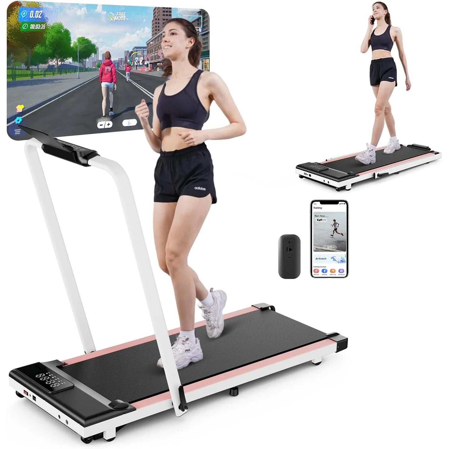 3in1 Walking Pad Treadmill 300 lbs Capacity Foldable Treadmill 3.0HP Quiet Under Desk Treadmill Exercise Machine for Home&Office
