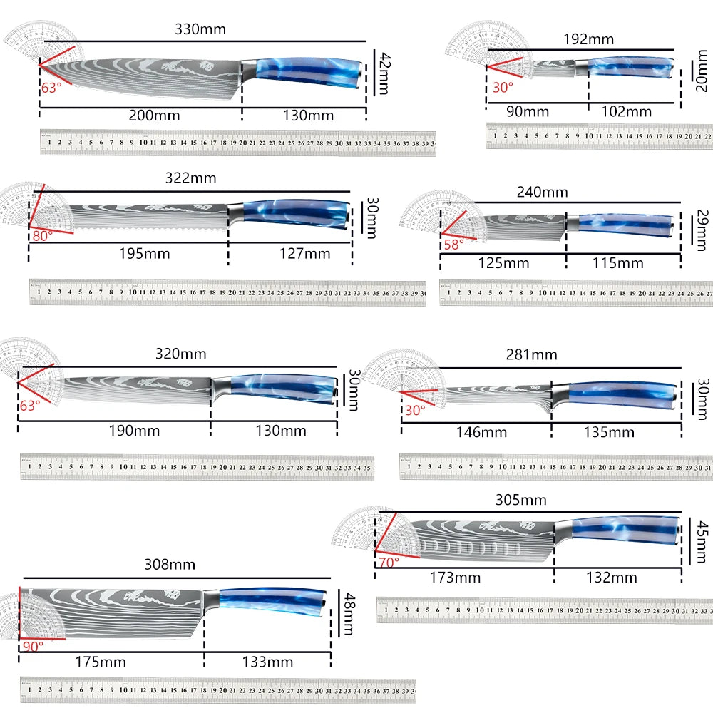ZENG Chef Knife Set Stainless Steel With Cover Santoku