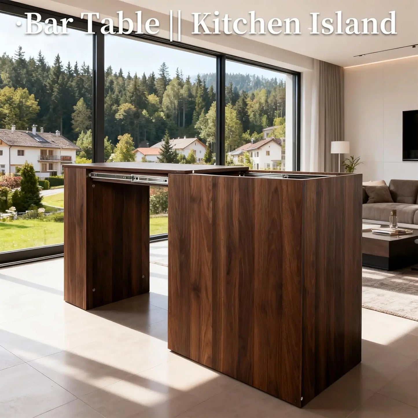 Extendable Counter Height Bar Table With Drawers And Shelves
