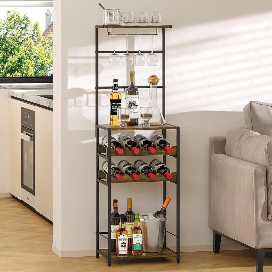 Freestanding Wine Rack With Glasses Holder And S Hooks