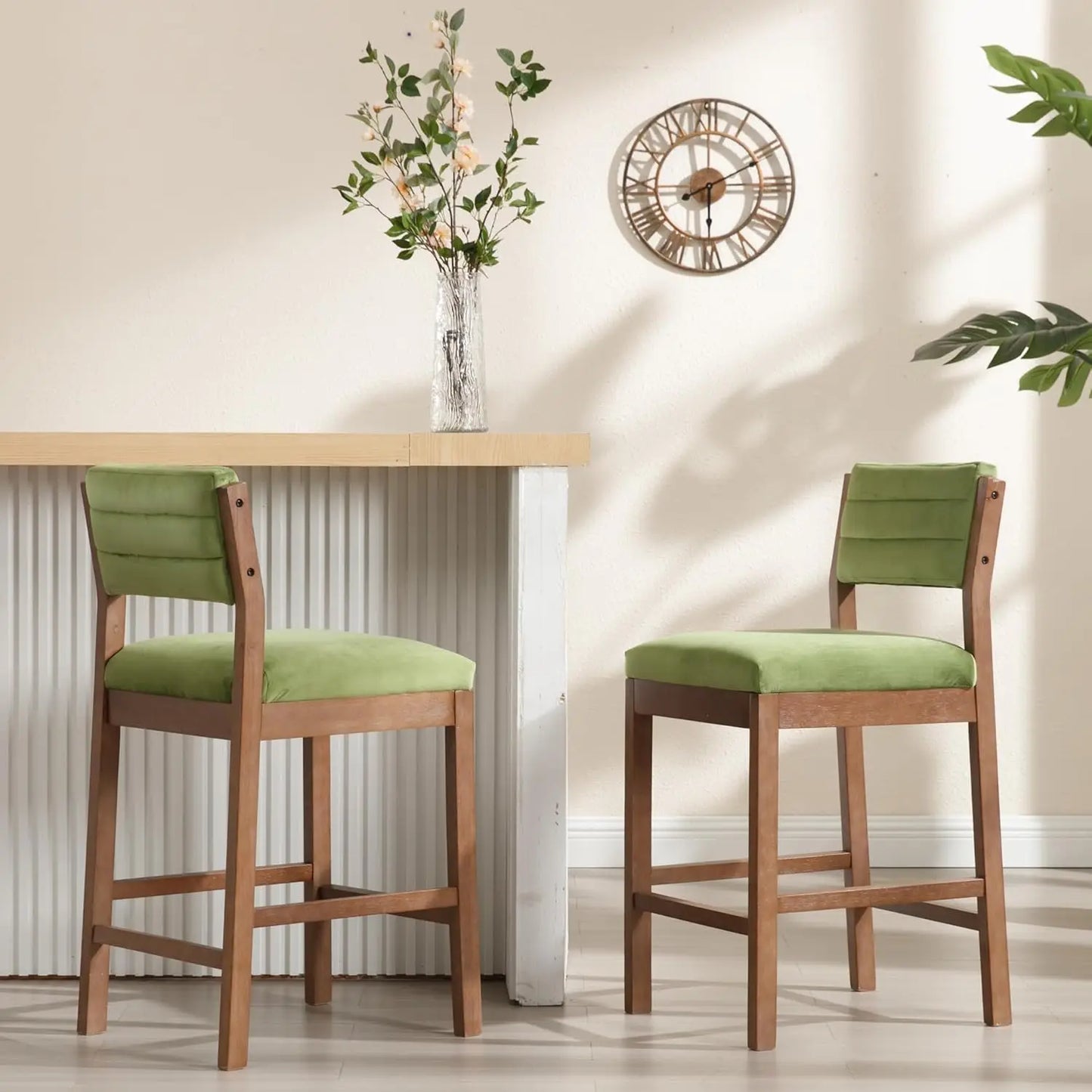 Set Of 2 Counter Height Upholstered Bar Stools With Back