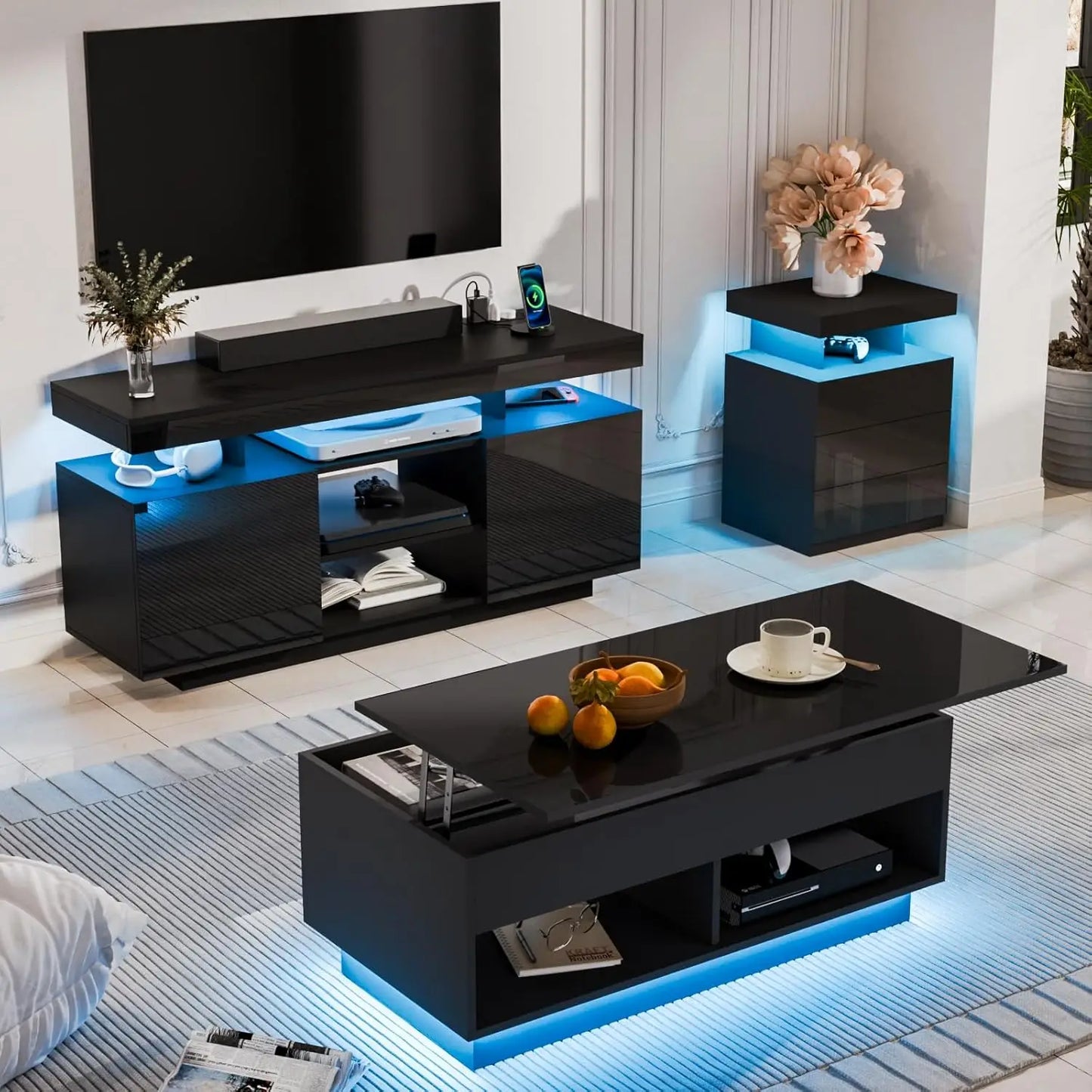 Zhuxiang LED Lift Top Coffee Table And TV Stand Set