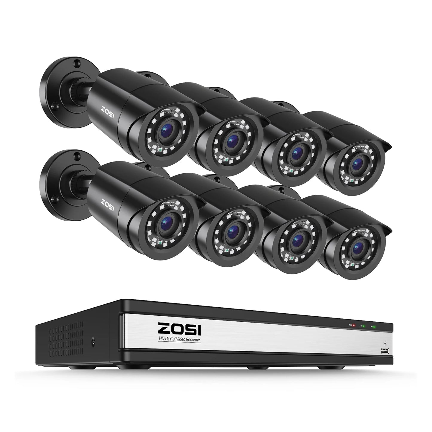 ZOSI H.265+ 16CH 1080p Security Camera System Outdoor AI Human Vehicle Detection 16CH CCTV DVR 2MP 1920TVL Surveillance Cameras