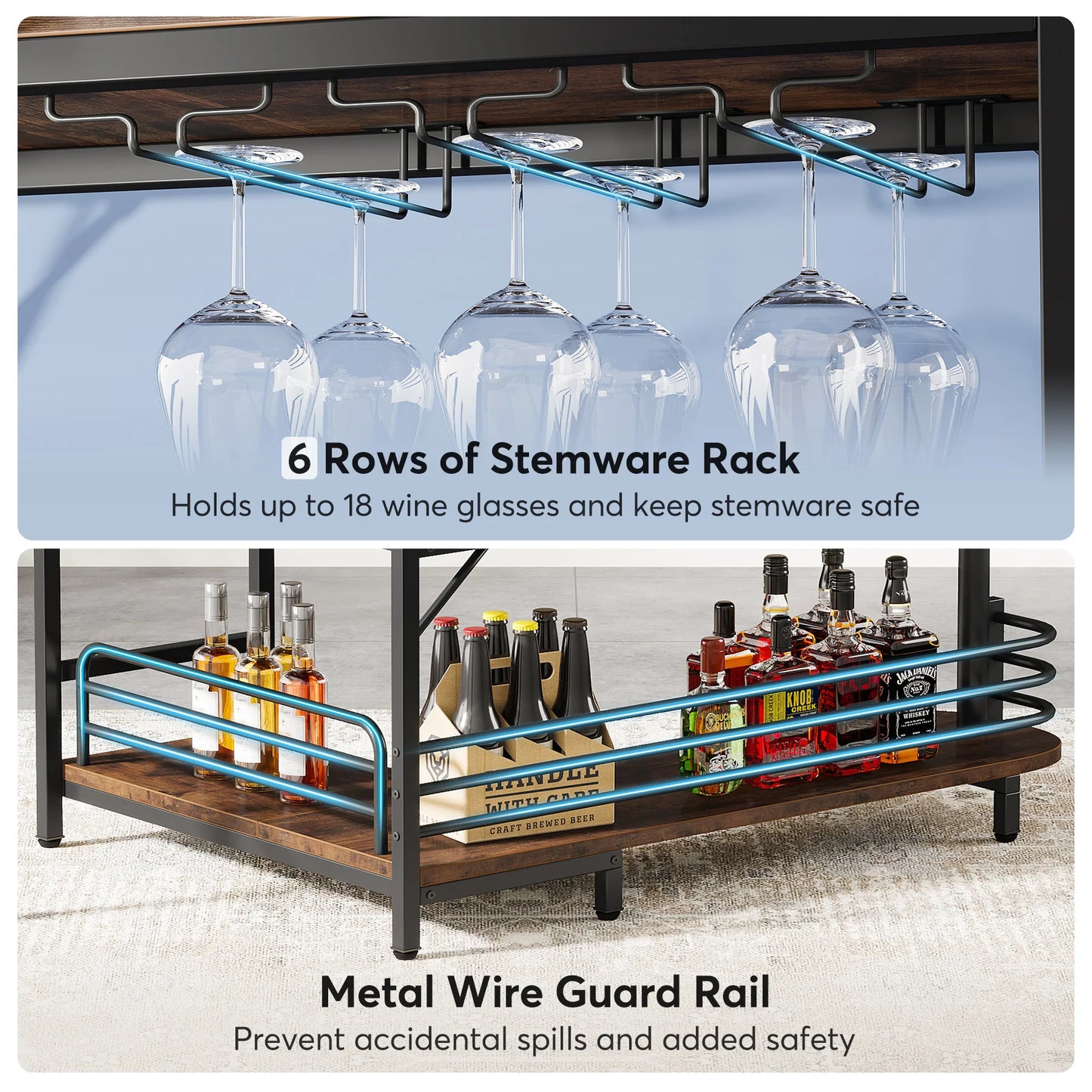 Tribesigns L-Shaped Home Bar Unit, 3 Tier Liquor Bar Table with Storage Shelves and Wine Glasses Holder