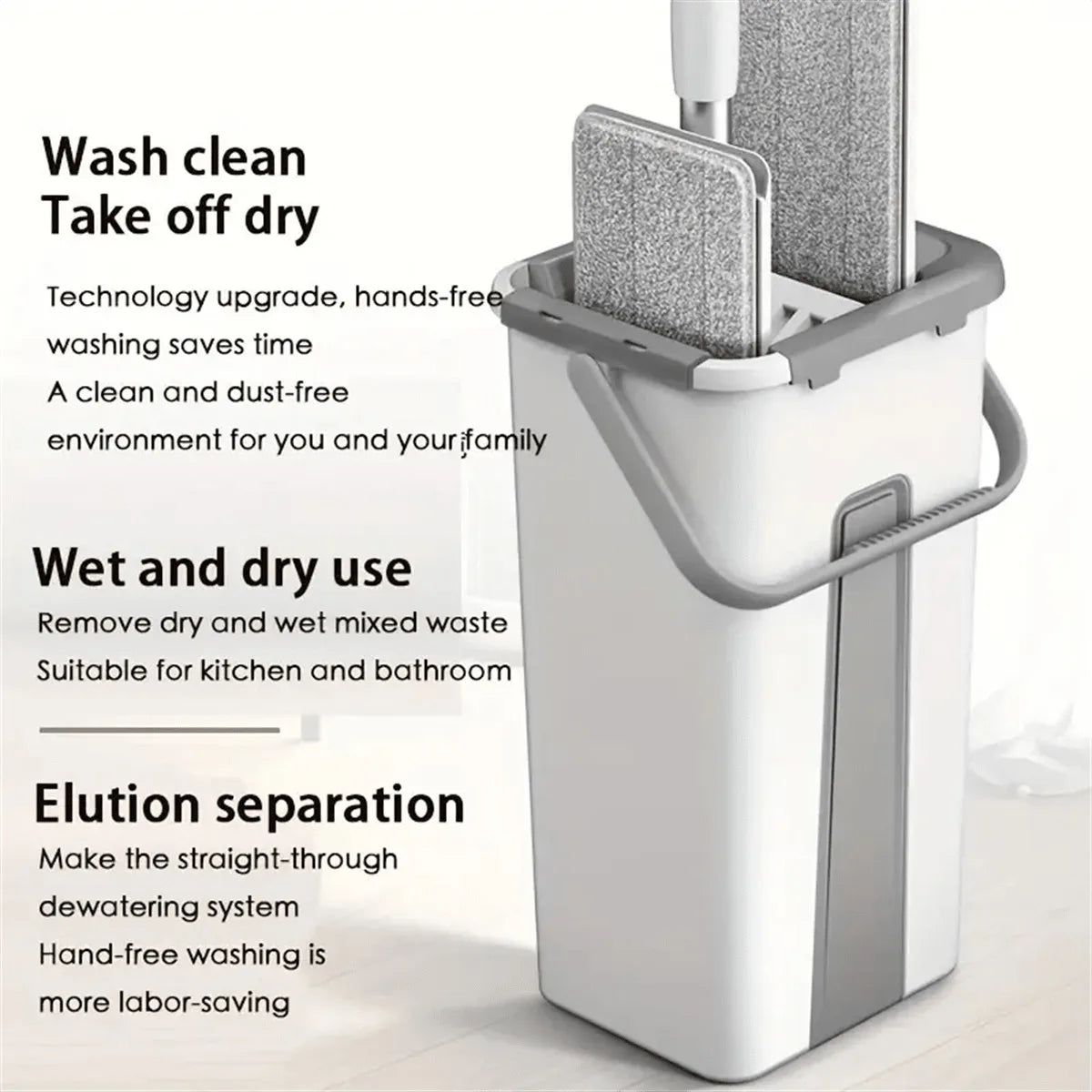 1 Set, Household Cleaning Mop And Bucket Set ,Bring Two Mop Cloths, Hand-Free Wash Flat Mop, Dust Removal Mop With Bucket