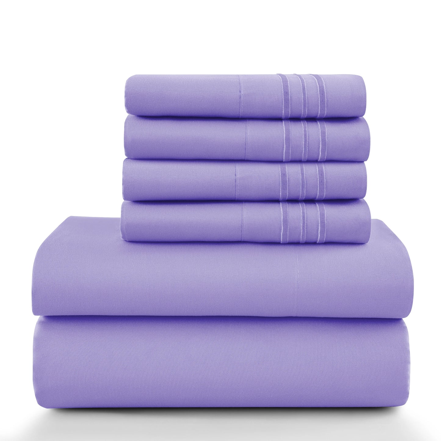 Lux Décor 6Pc Solid Sheet Set – Brushed Microfiber, 16" Deep Pockets, with Embroidered & Plain Pillowcases