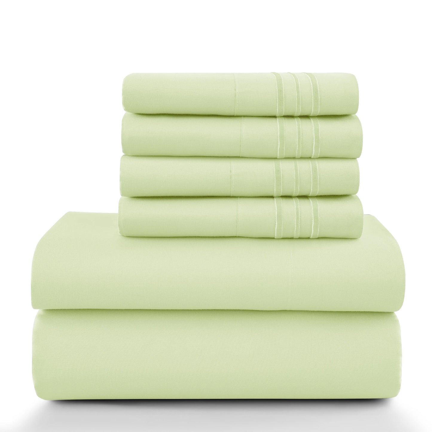 Lux Décor 6Pc Solid Sheet Set – Brushed Microfiber, 16" Deep Pockets, with Embroidered & Plain Pillowcases