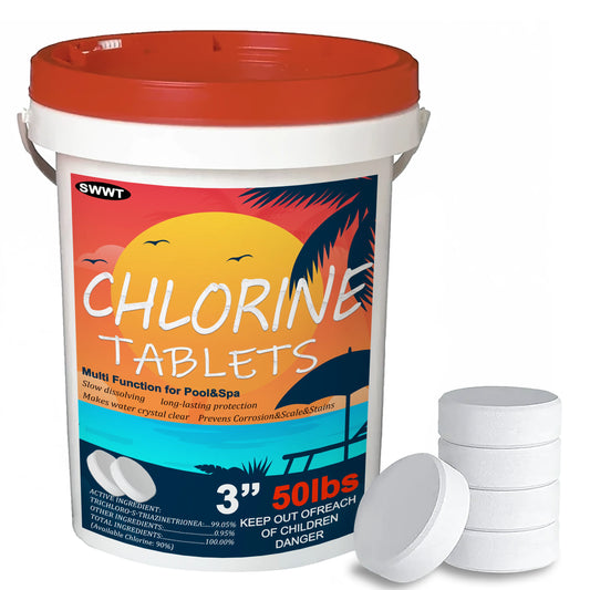 3 inch 50 Pounds Chlorine Tablets , Stabilized Chlorine Tablets for Hot Tubs, Swimming Pools and Spas - Slow Dissolving