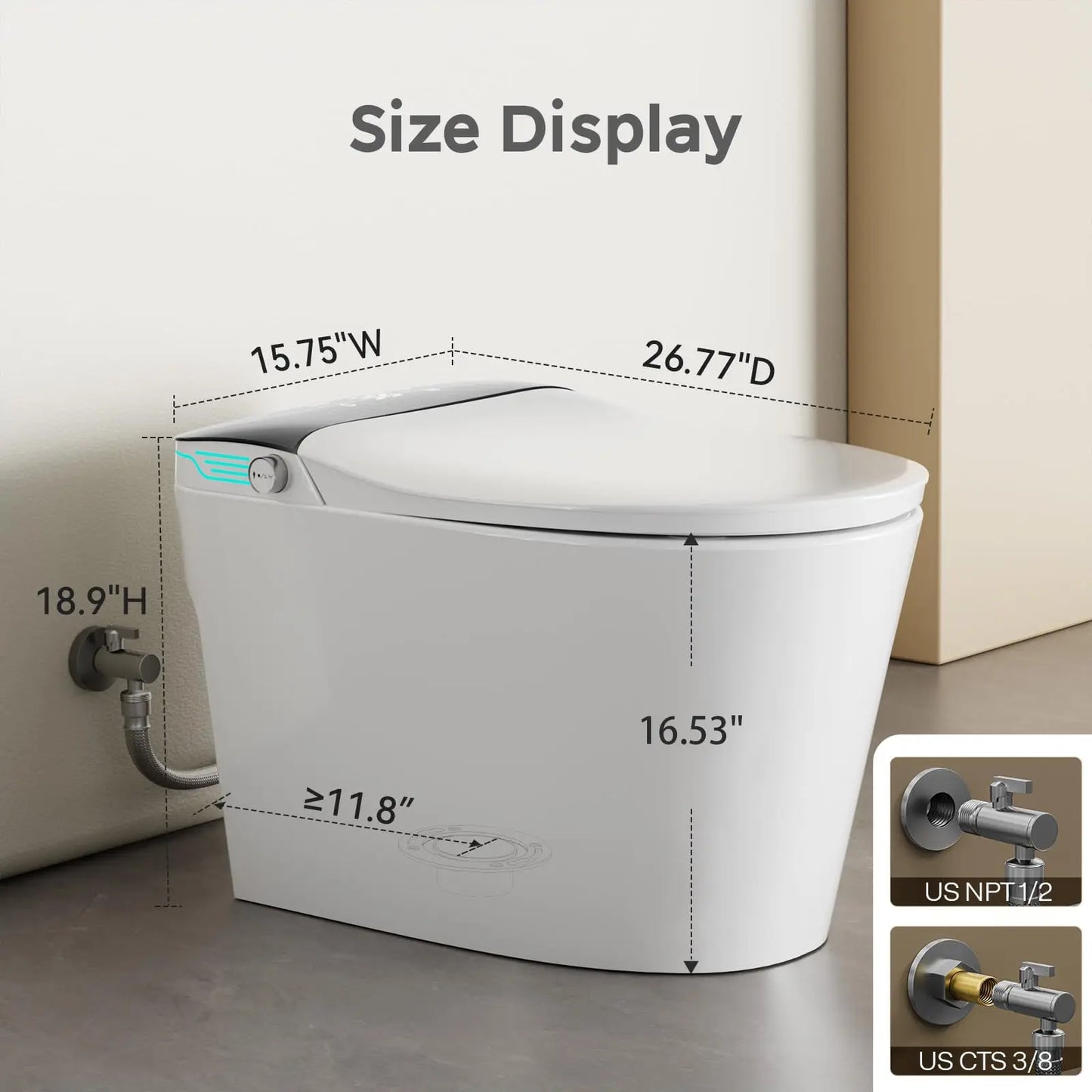 Elongated Smart Toilet with Bidet Built in, Foam Dispenser, Voice Control, One-Piece Bidet Toilet with Warm Water and Dryer