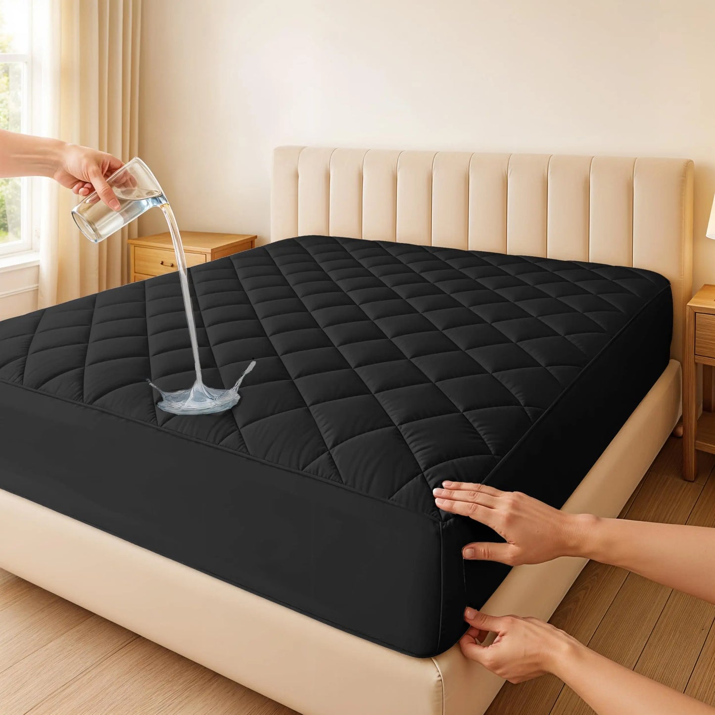 Lux Décor Quilted Mattress Pad – Elastic Fitted Cover Protector up to 16" Deep Pocket, Noiseless Topper