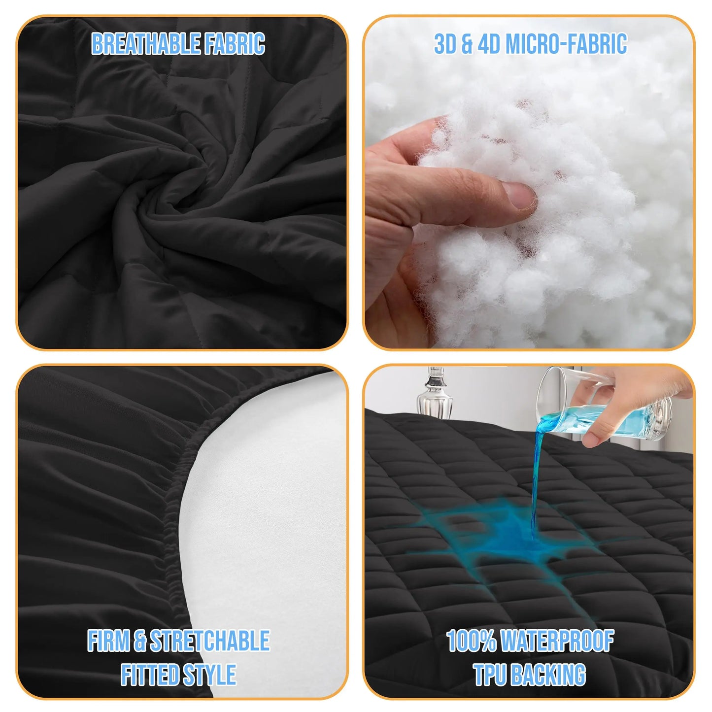 Lux Décor Quilted Mattress Pad – Elastic Fitted Cover Protector up to 16" Deep Pocket, Noiseless Topper
