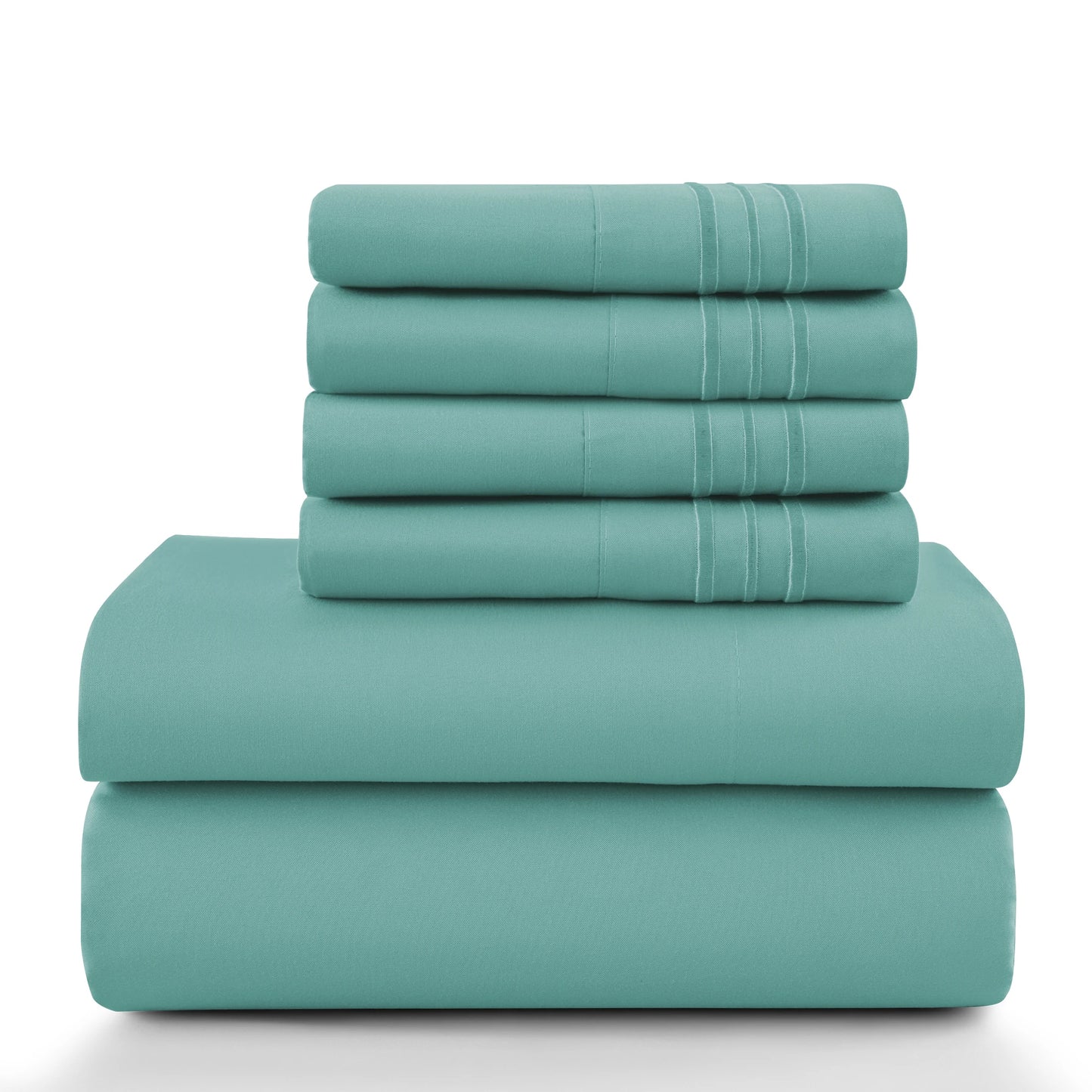 Lux Décor 6Pc Solid Sheet Set – Brushed Microfiber, 16" Deep Pockets, with Embroidered & Plain Pillowcases