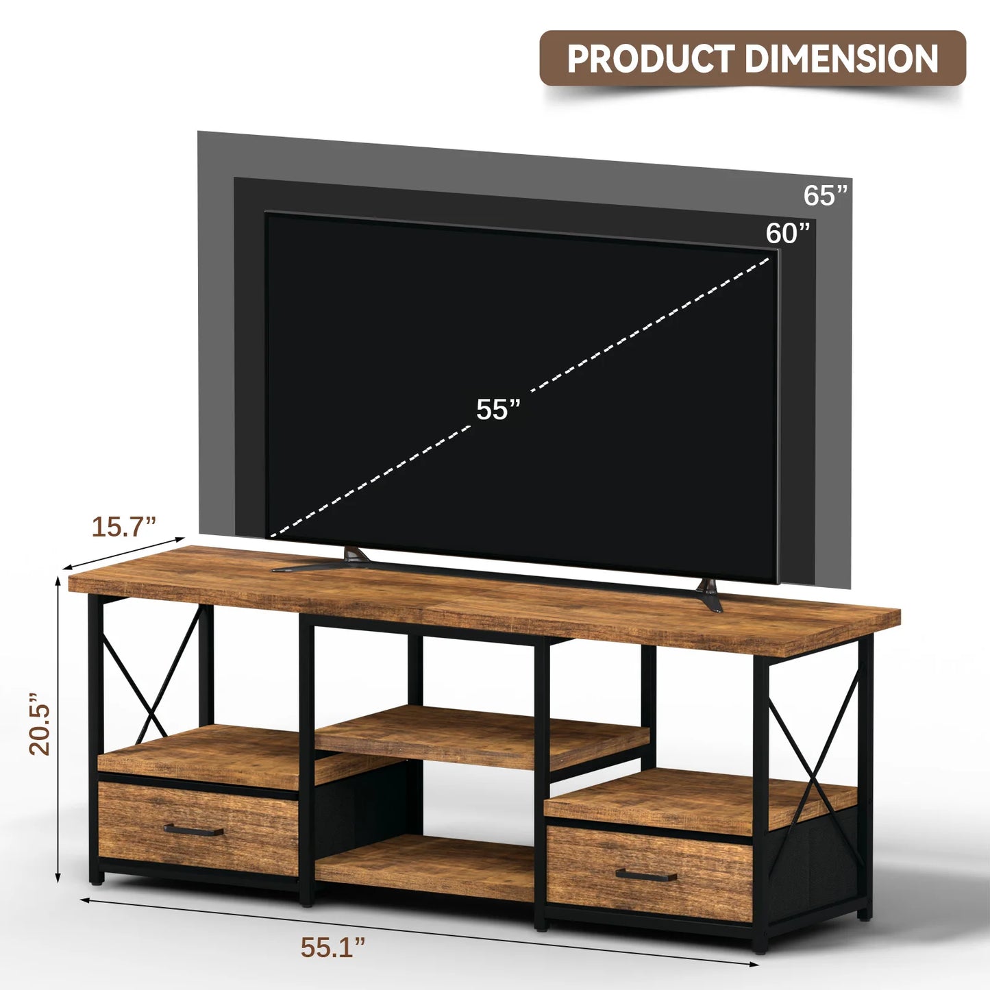 TV Stand With Two Fabric Drawers And Storage Shelves