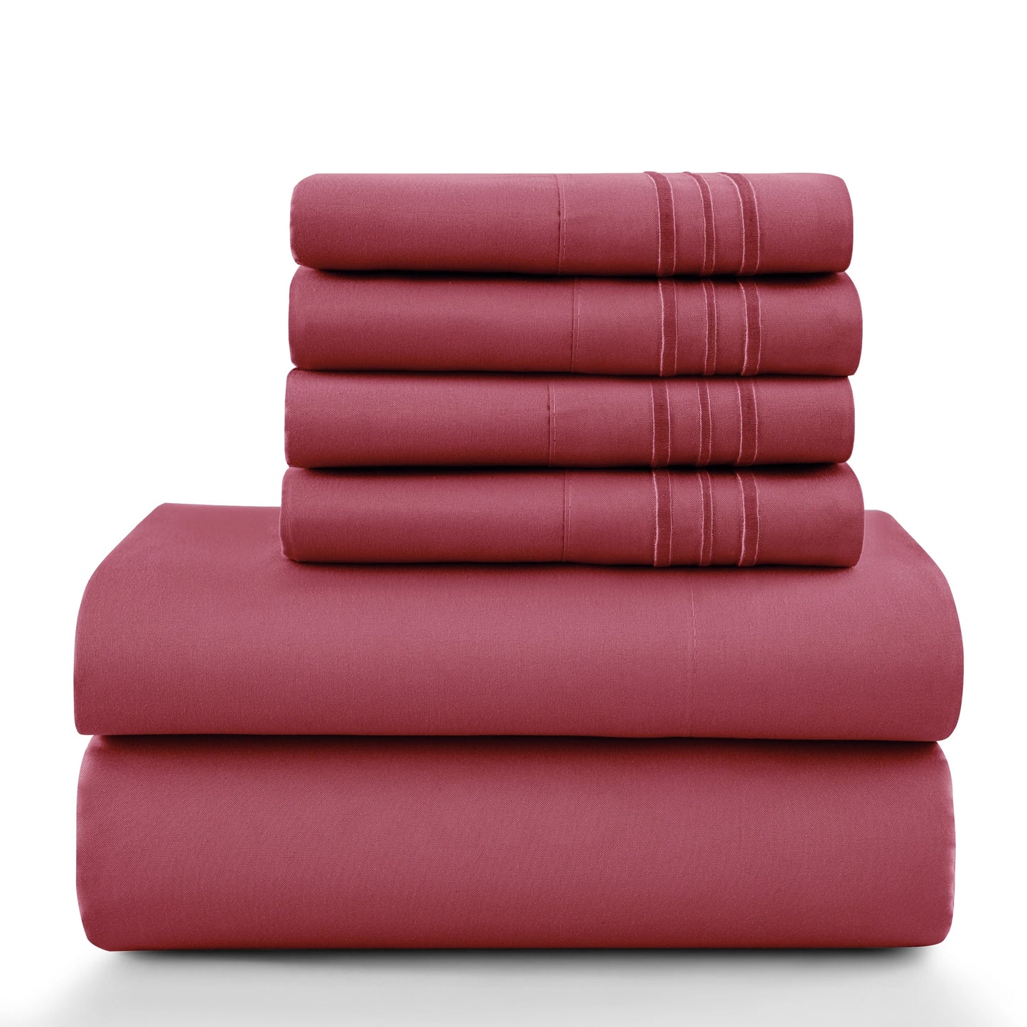 Lux Décor 6Pc Solid Sheet Set – Brushed Microfiber, 16" Deep Pockets, with Embroidered & Plain Pillowcases