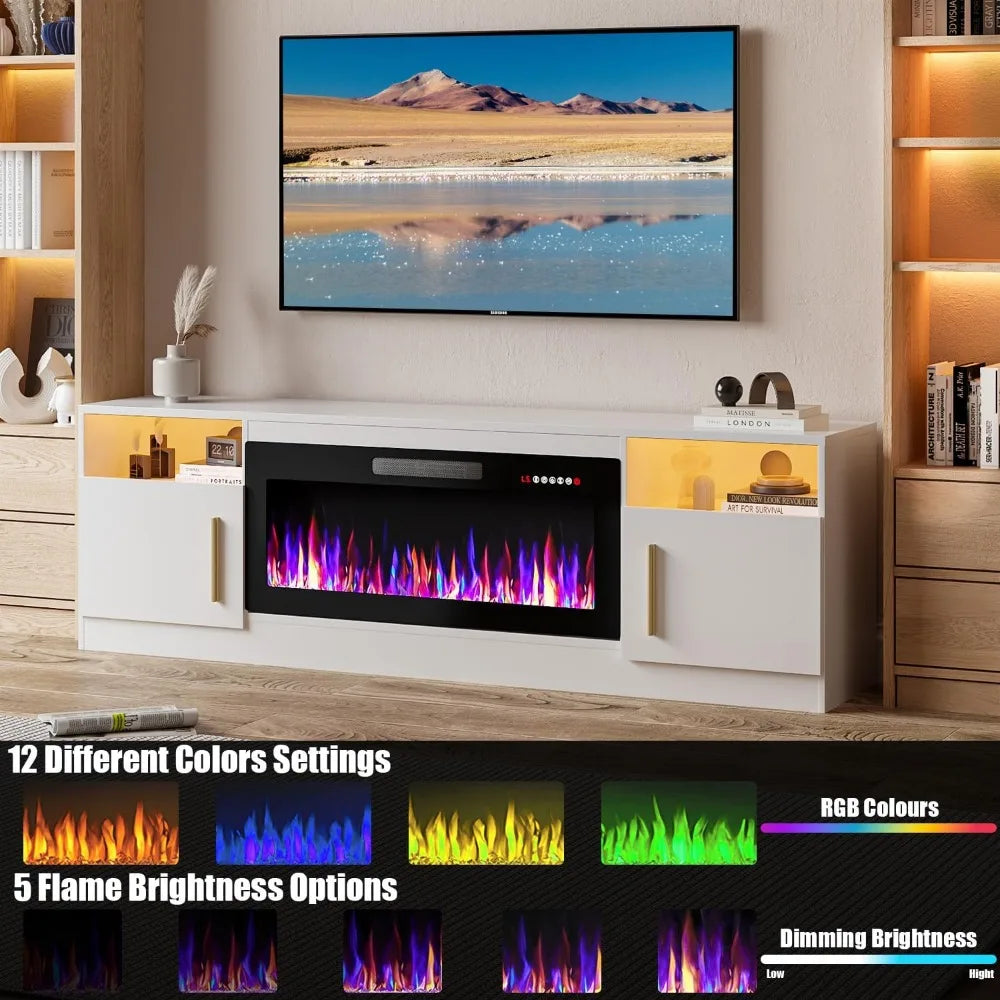 Electric Fireplace TV Stand Entertainment Center With LED Lighting