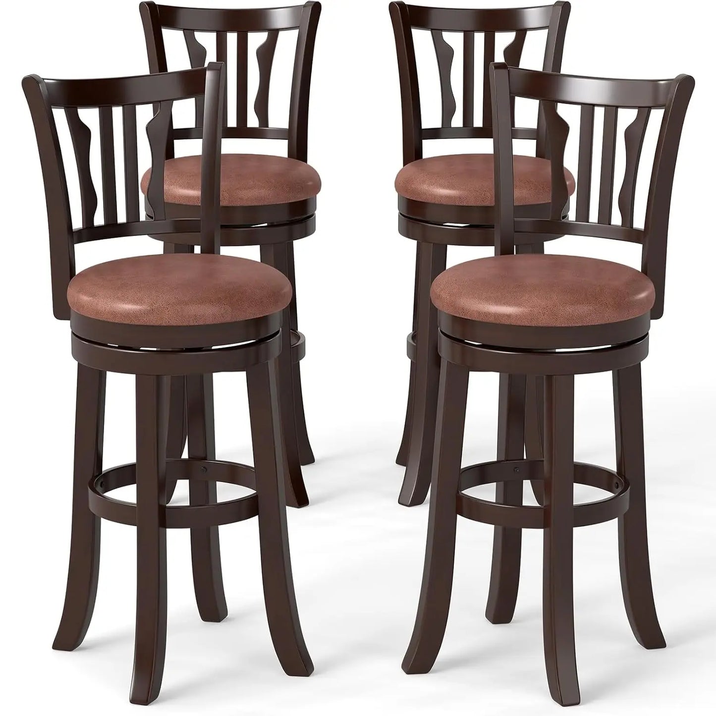 Bar Height Swivel Stools Set Of Four With Ergonomic Backrest