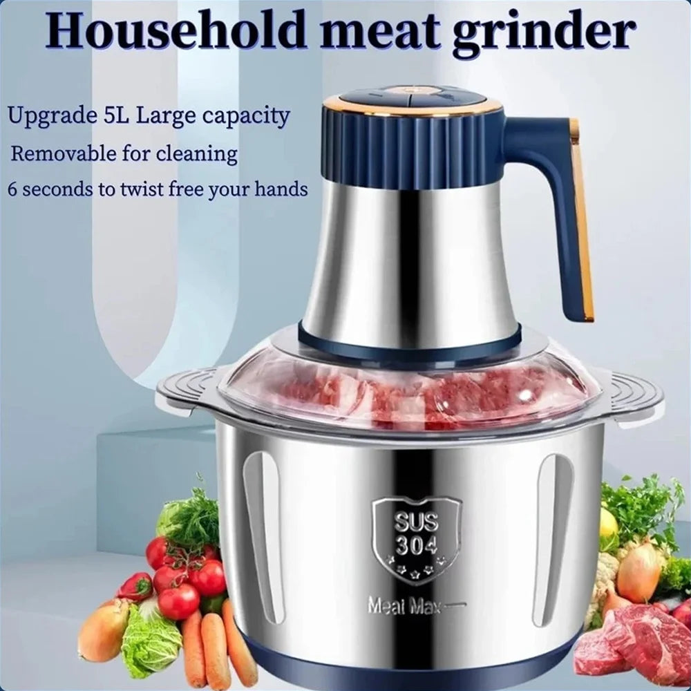 5L Automatic Meat Grinder Stainless Steel Electric Food Crusher Vegetable Slicer Processor Chopper Cuisines Accessoires Tools