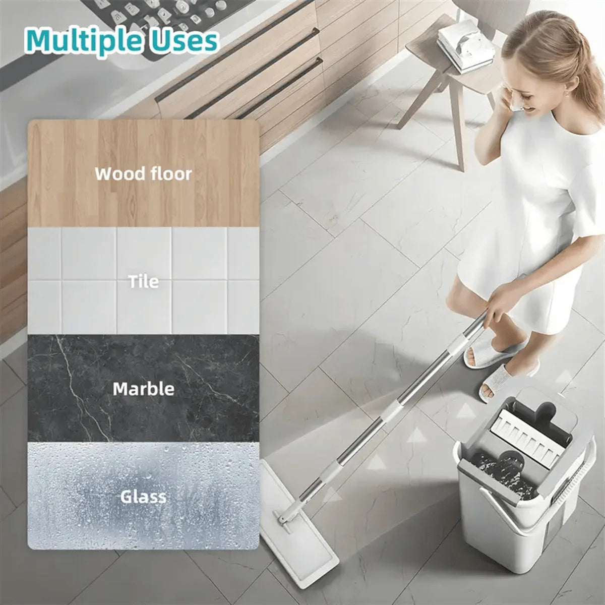 1 Set, Household Cleaning Mop And Bucket Set ,Bring Two Mop Cloths, Hand-Free Wash Flat Mop, Dust Removal Mop With Bucket