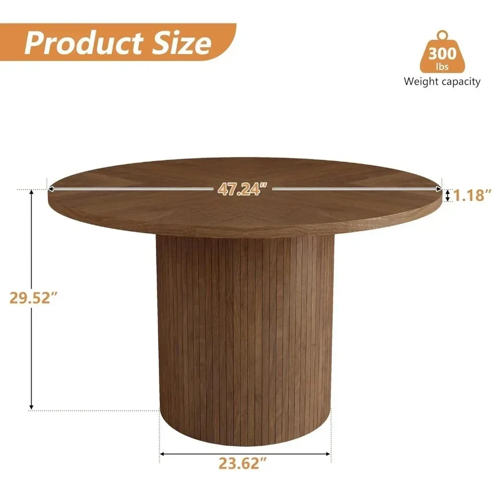 Modern Farmhouse Round Dining Table Wood Slat Base Seats Four