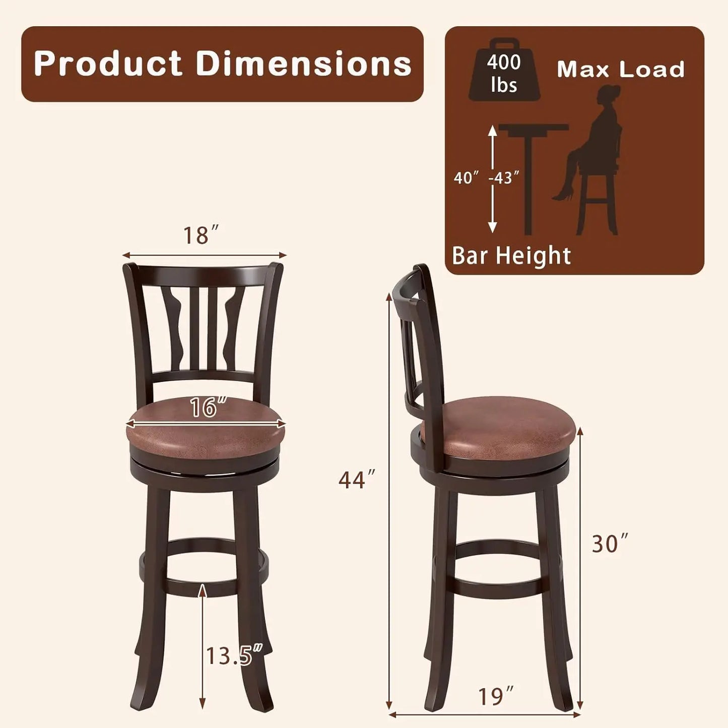 Bar Height Swivel Stools Set Of Four With Ergonomic Backrest