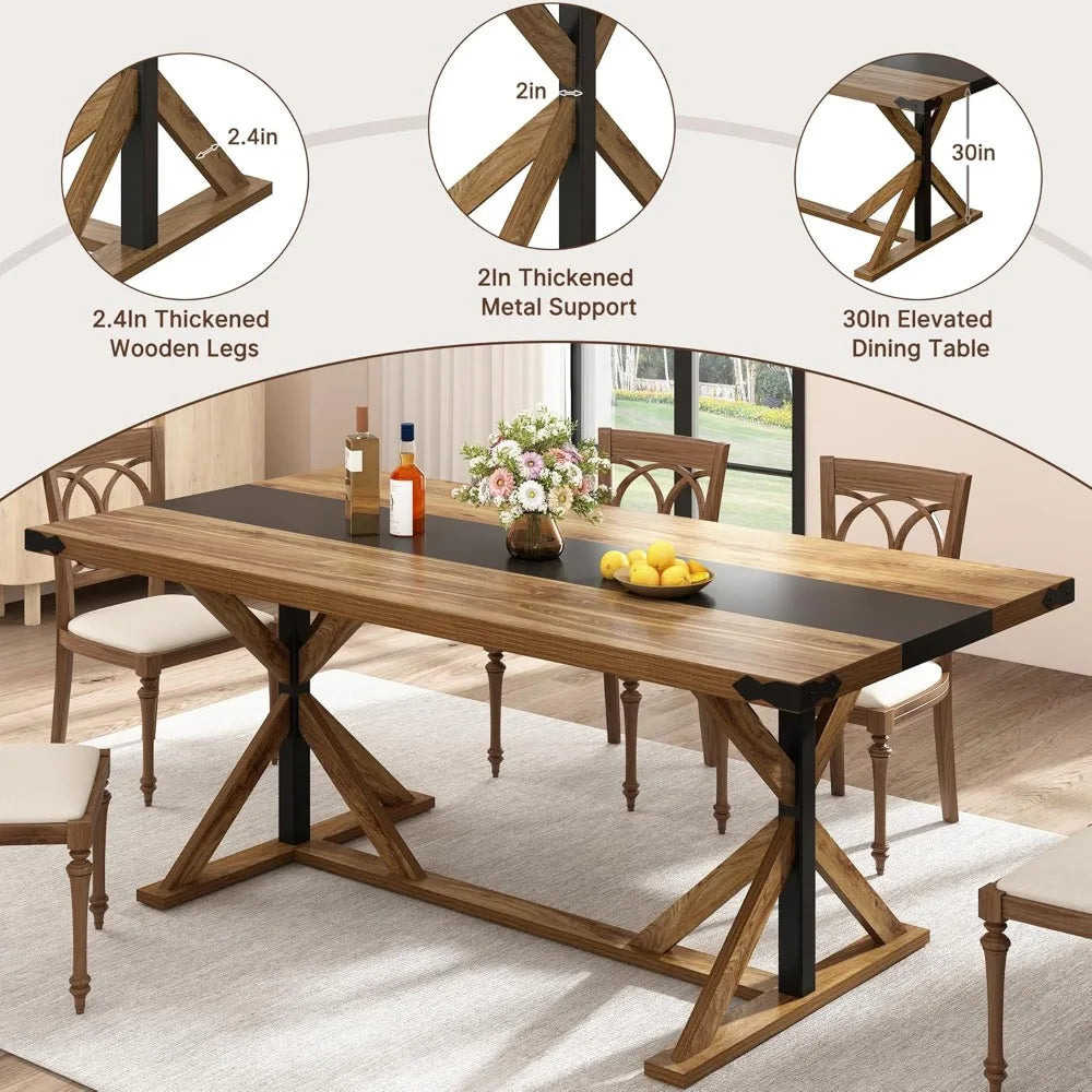 RBXC Modern Farmhouse Rectangular Dining Table Waterproof Woodtop