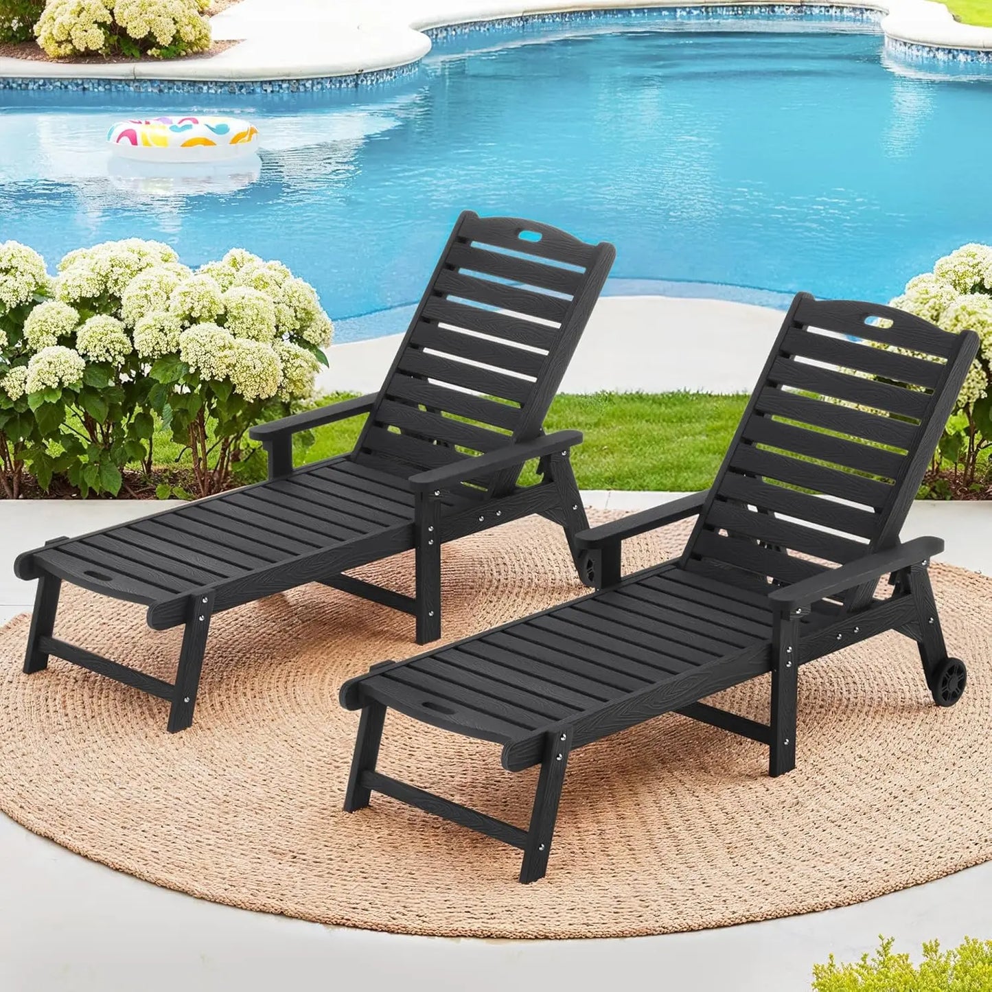 HUANZHUANG HDPS Outdoor Adjustable Five Position Chaise Lounge Chairs Set of 2