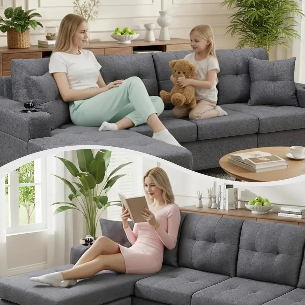 L Shaped Sectional Sofa Modern Living Room With Reversible Chaise