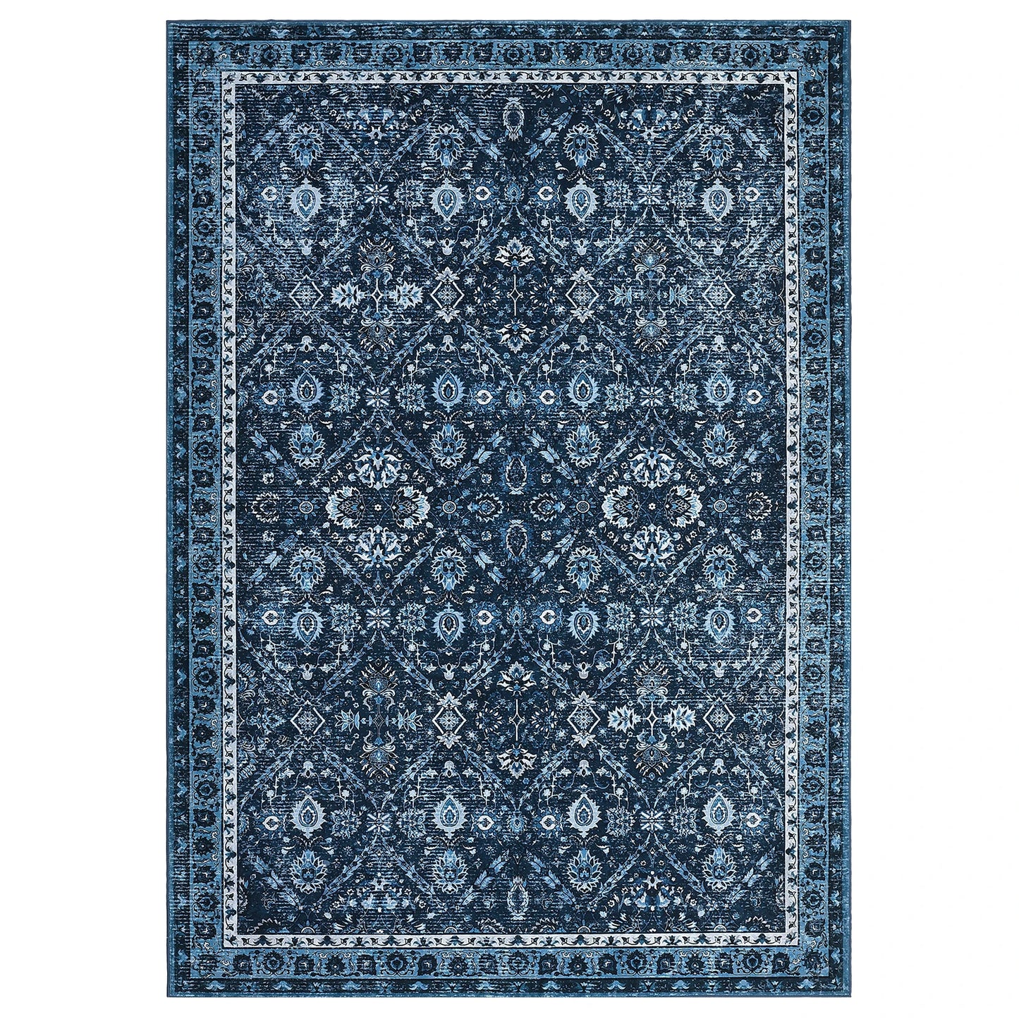 NONECN Machine Washable Non-Slip Stain-Resistant Low-Pile Moroccan Trellis Rug