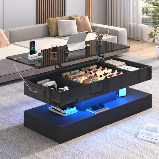 QiaoShiRen LED Coffee Table With Open Display Shelf