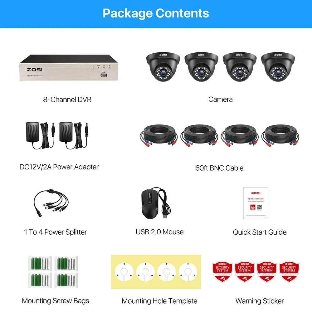 ZOSI 8CH Security Camera System H.265+ 5MP Lite HD-TVI Video DVR recorder 4x1080P Indoor Outdoor Wired Surveillance CCTV Cameras