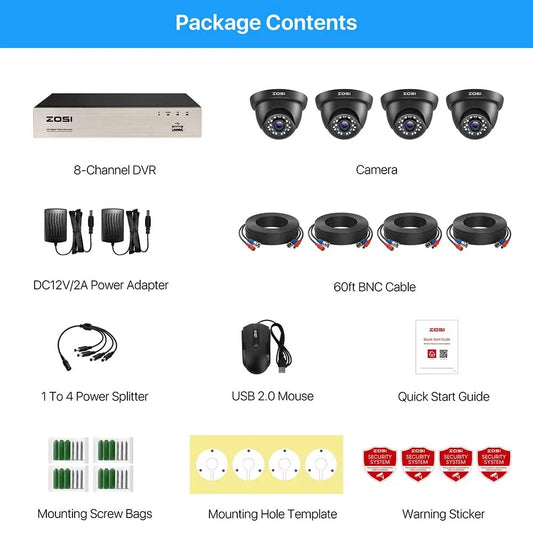 ZOSI 8CH Security Camera System H.265+ 5MP Lite HD-TVI Video DVR recorder 4x1080P Indoor Outdoor Wired Surveillance CCTV Cameras