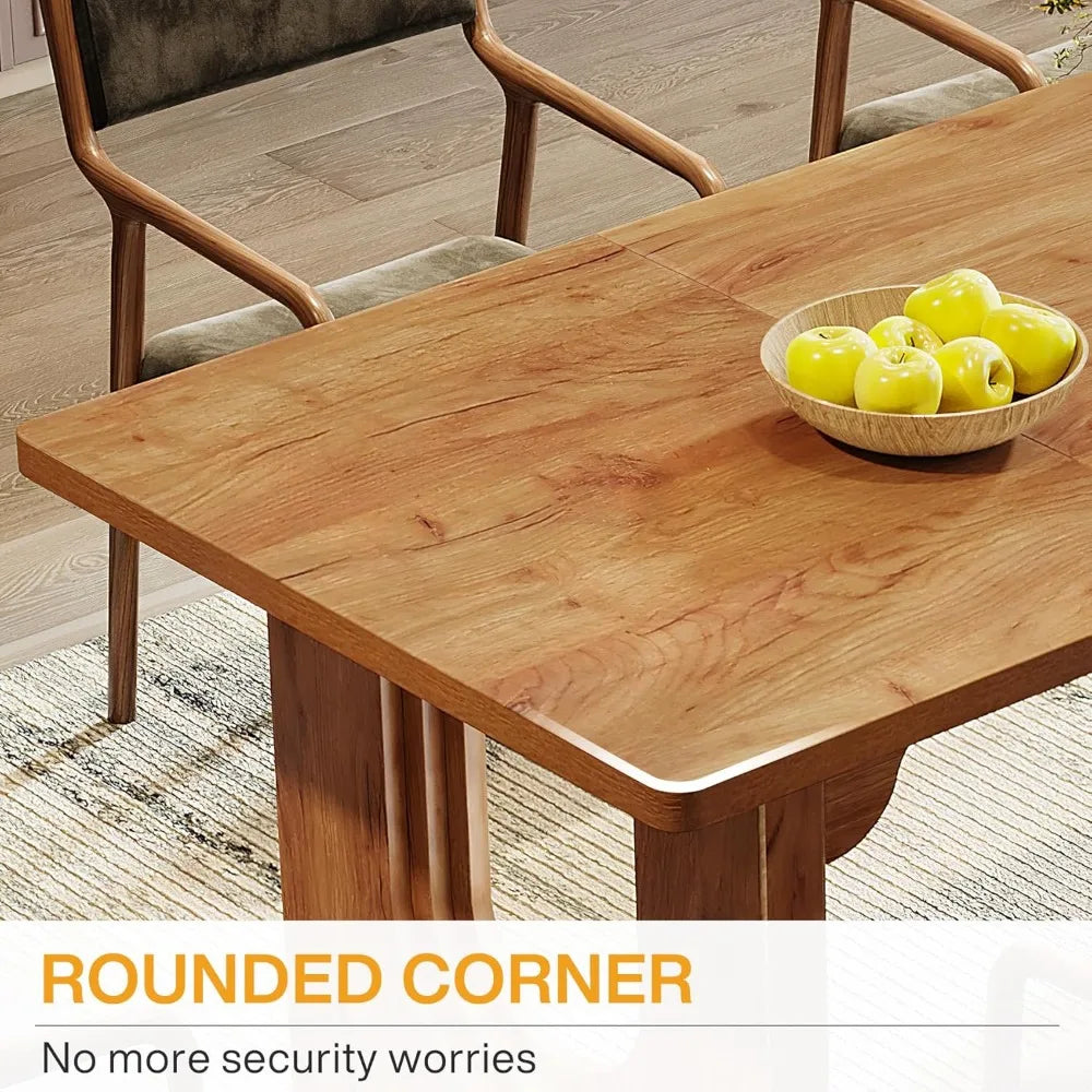 RBXC Modern Dining Table With Wood Pedestal Base For Kitchen