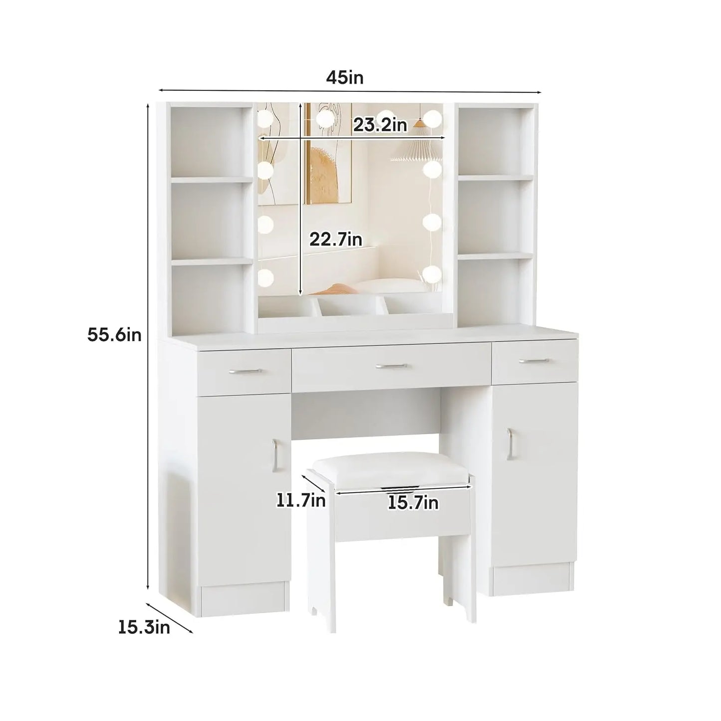 Vanity Desk With Mirror And Adjustable Lighting Makeup For Bedroom