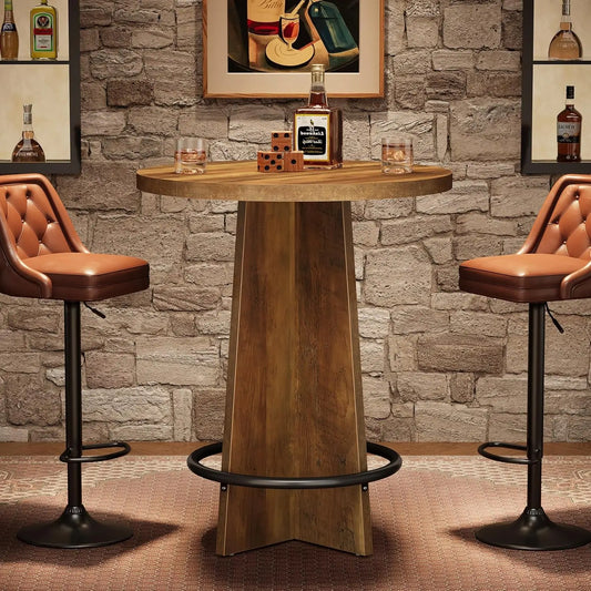 Rustic Round Bar Table Wood Bistro Pub for Small Spaces
