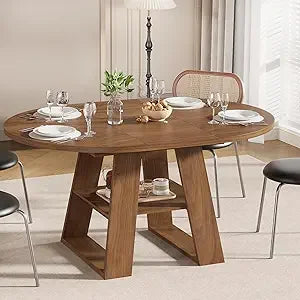 RBXC Extendable Round Dining Table for 4-8 with Leaves