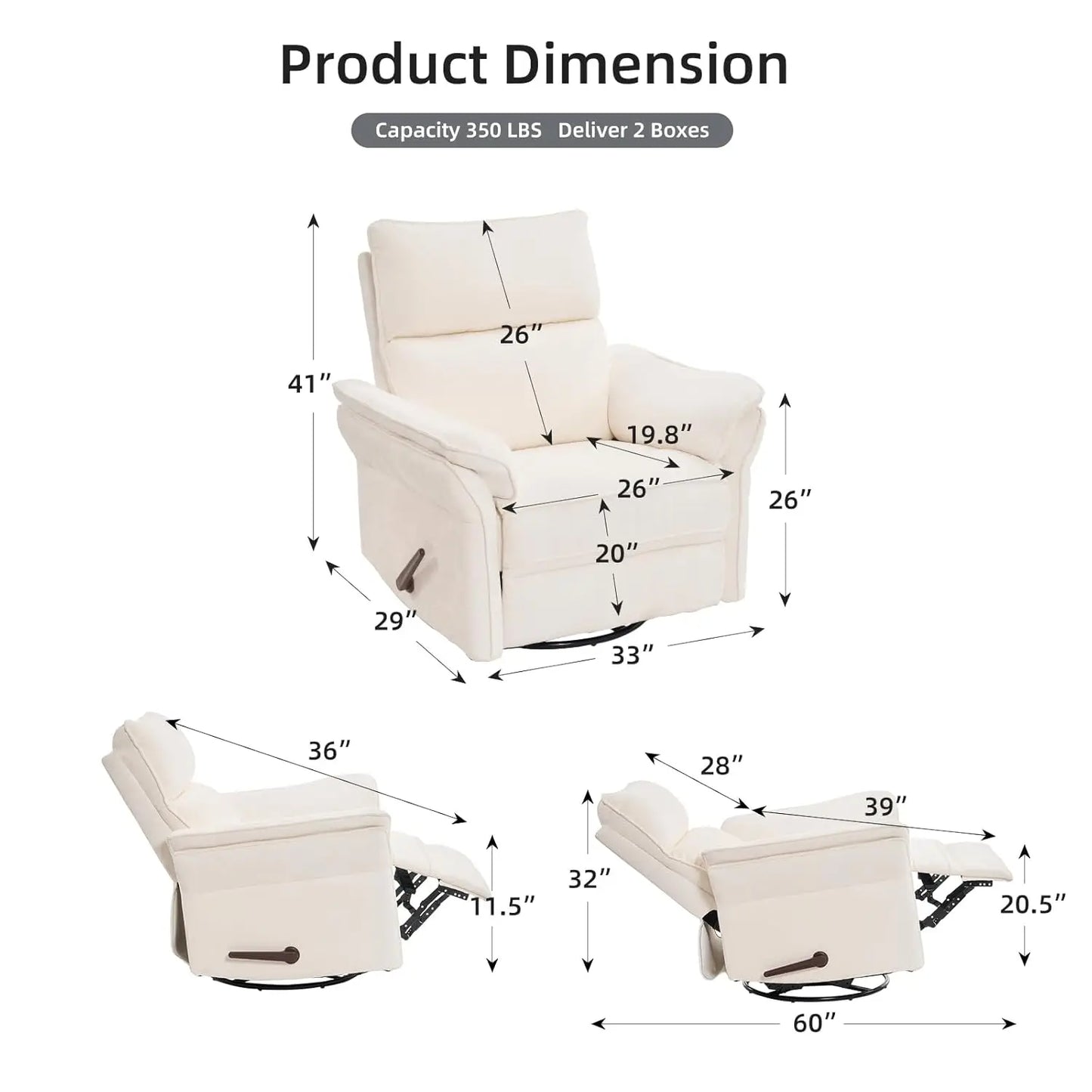 Recliner Chair 360 Degree Swivel Rocker With Adjustable Headrest Chenille