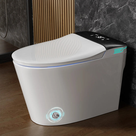 Elongated Smart Toilet with Bidet Built in, Foam Dispenser, Voice Control, One-Piece Bidet Toilet with Warm Water and Dryer