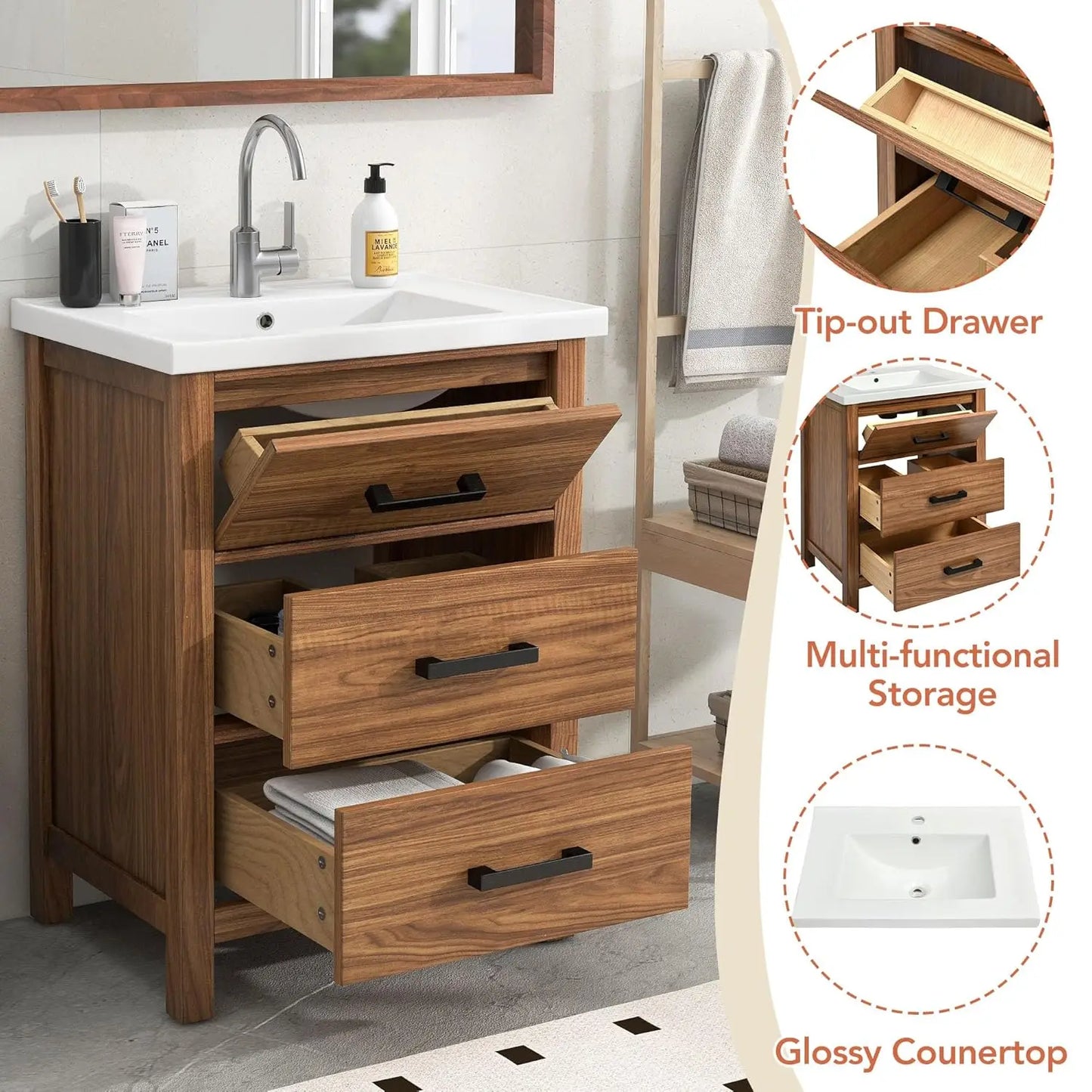 Bathroom Vanity With Sink Engineered Wood Storage Cabinet Quick Assembly