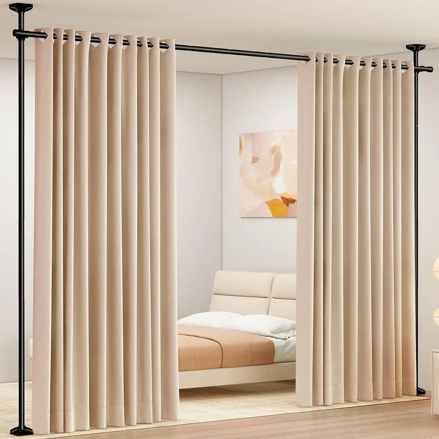 Adjustable No-Drill Room Divider Rod, 4-10ft Height, 28-70in Width, Heavy Duty for Space Partition