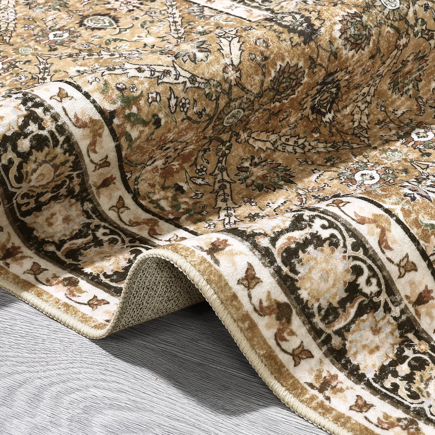 NONECN Machine Washable Non-Slip Stain-Resistant Low-Pile Moroccan Trellis Rug