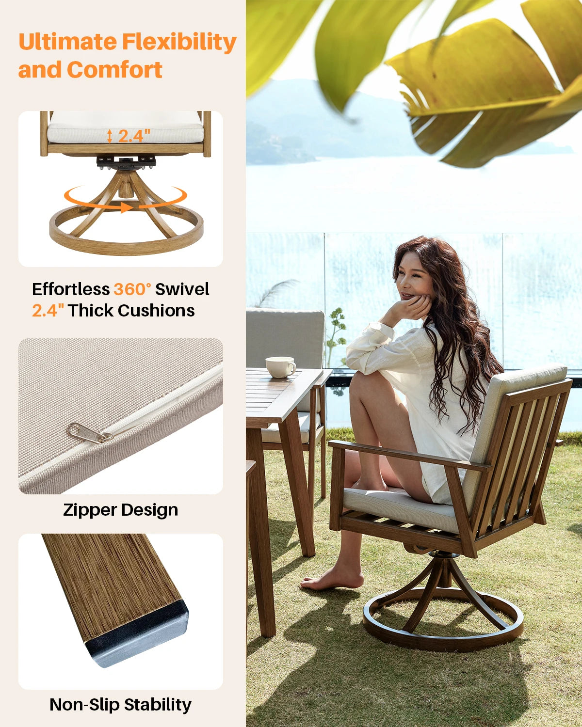 SeeHill Outdoor Aluminum Patio Dining Table Set With Swivel Chairs