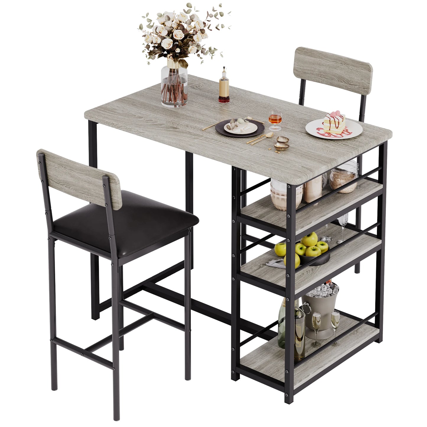 HobbyLane 3 Piece Dining Table Set With 3 Tier Shelves