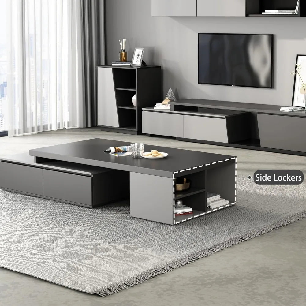 TROEC Extendable Modern Coffee Table With Storage Drawers