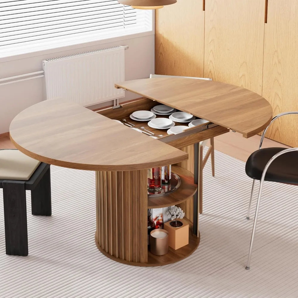 RBXC Extendable Dining Table With 2-Tier Storage Shelf
