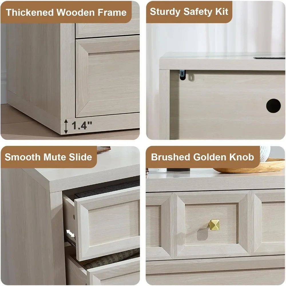 Nightstand Set of 2 W/Charging Station, 30.7" W King Size Bedside Table with 3 Drawers, Accent End Table W/Large Storage